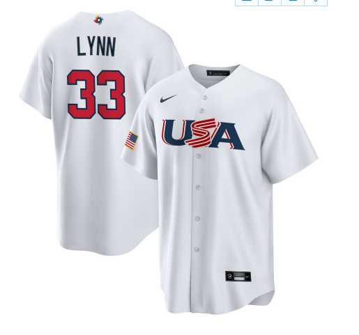 Men's USA Baseball #33 Lance Lynn 2023 White World Baseball Classic Replica Stitched Jersey Men's USA Baseball #33 Lance Lynn 2023 White World Baseball Classic Replica Stitched Jersey